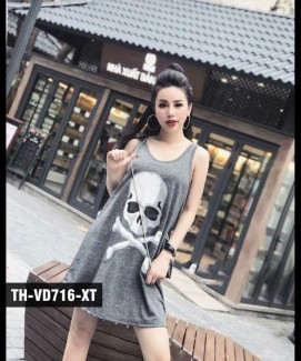 Đầm Suông In Đầu Lâu như hình