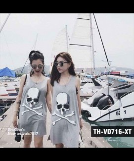 Đầm Suông In Đầu Lâu như hình