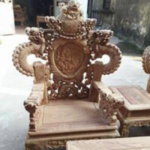 Bộ Bàn Ghế Nghê Đỉnh Tay Khuỳnh vách liền gỗ hương