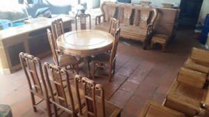 Bộ bàn ghế ăn kiểu bàn tròn gỗ gụ