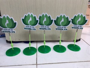 Wobbler để bàn đế nhựa, wobbler quảng cáo đế nhựa