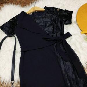Đầm ôm tay con phối ren D338