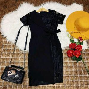 Đầm ôm tay con phối ren D338