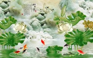Gạch ốp tường 3d tranh cá chép
