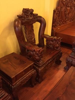 Bộ bàn ghế gỗ cẩm lai chạm kỳ Lân-BBG644