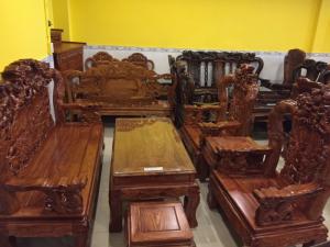 Bộ bàn ghế chạm cửu long hóa trúc gỗ hương