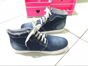 Giày boot nữ vải jean, thắt dây