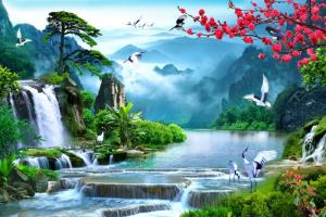 Tranh thác đổ 3d. tranh gạch