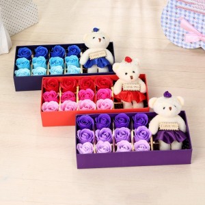 Hoa Sáp 12 Bông Kèm Gấu Có Hộp Nắp Trái Tim, Hoa Hồng Sáp - MSN1831021