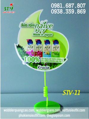 wobbler để bàn in logo,in logo chân đế, sản xuất chân mica, sản xuất đế mica in logo