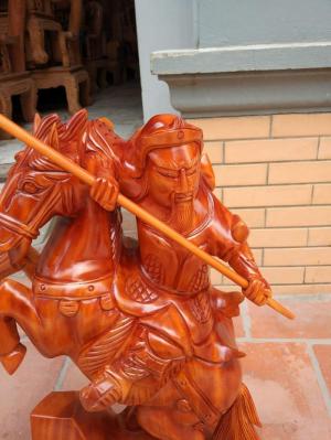 Tượng Quan Công Cưỡi Ngựa Cao 70 Gỗ Xà Cừ