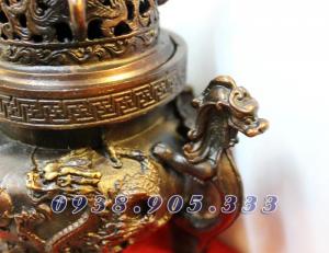 Đỉnh song long chầu nguyệt đốt trầm hương cao 18cm