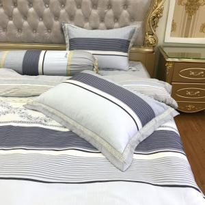 Bộ chăn ga gối drap giường lụa tencel chần thêu nhập khẩu màu xám Julia 841