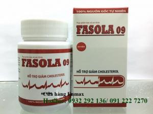 Fasola 09 với thành phần thảo dược hỗ trợ điều trị cholesterol trong máu, giúp hạ huyết áp, bền thành mạch. Thành phần thảo dược an toàn cho người sử dụng lâu dài, không gây tác dụng phụ, không gây nhờn thuốc, bảo vệ tạng. Hộp 60 viên. Giá bán: 166.000đ/ hộp. Liên hệ: 0932 292 136 để được giao hàng tận nơi trên toàn quốc