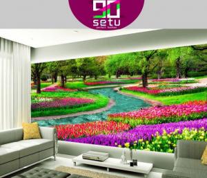 Tranh hoa 3d - mẫu tranh gạch 3d vườn hoa