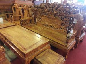 Bộ bàn ghế gỗ hương chạm Cửu Long hoa mai, 6 món tay 12-BBG900