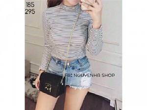 Áo thun sọc tay dài vải thun da cá