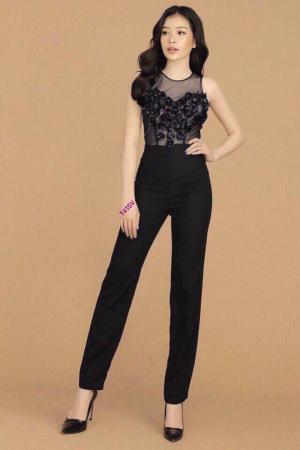 Jumpsuit Dài Phối Lưới Ren Nổi