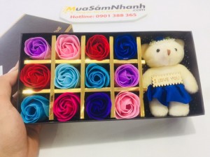 Hoa Hồng 3D Sáp Thơm 12 Bông Kèm Gấu
