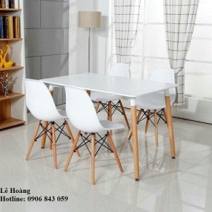 Bộ bàn ghế nhựa chân gỗ cho phòng ăn, cho kinh doanh cà phê, quán ăn
