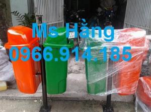 Thùng rác cọc treo đôi 55l sử dụng cho công viên