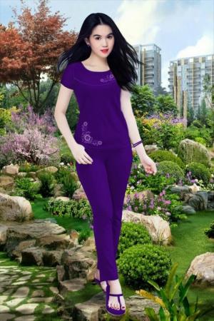 Đồ bộ tay ngắn quần dài thêu hoa