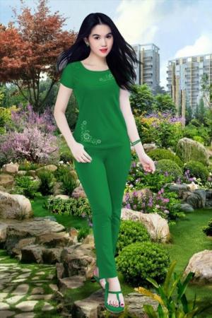 Đồ bộ tay ngắn quần dài thêu hoa