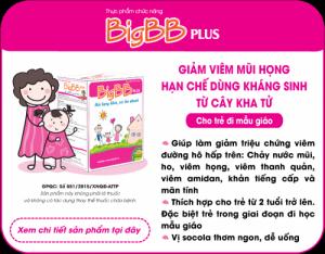 BigBB Plus với thành phần thảo dược giàu kháng sinh tự nhiên giúp giảm các triệu chứng của viêm đường hô hấp trên như ho, khan tiếng, chảy nước mũi, viêm họng, viêm amidan. Hộp 16 gói, giá bán: 160.000đ/ hộp. Liên hệ được giao hàng