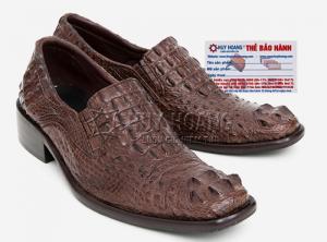 Giày nam Huy Hoàng da cá sấu nguyên con màu nâu đất MH7208