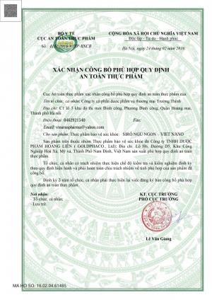Giấy chứng nhận sản phẩm của cục An toàn thực phẩm - Bộ Y tế
