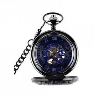 ﻿Đồng hồ quả quýt bỏ túi LYMFHCH Steampunk Blue Hands Scale Mechanical Skeleton CSB1012