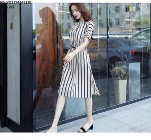 Đầm Thun Mỹ Viền Sọc Tay Lỡ