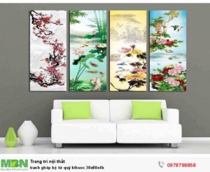 Tranh ghép bộ tứ quý KT 30x80x4B