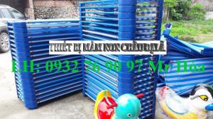 Giường mầm non vải lưới sọc xanh dương thoáng mát cho bé ngủ ngon