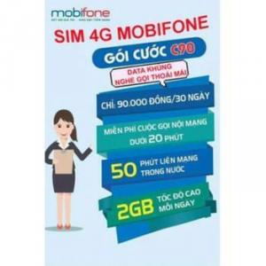 Sim 4g c90 mobifone tặng 2gb/ngày, miễn phí nội mạng, 50p ngoại mạng