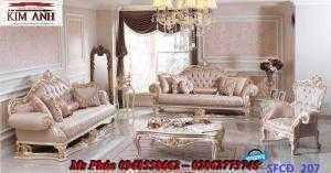Sofa tân cổ điển phòng khách ms SFCĐ_207 màu hồng pastel giá ưu đãi
