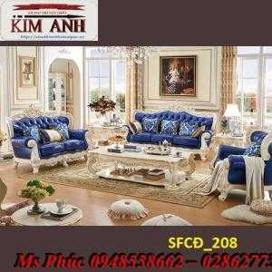 Sofa tân cổ điển phòng khách ms SFCĐ_207 màu hồng pastel giá ưu đãi