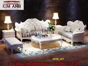 Sofa tân cổ điển phòng khách ms SFCĐ_207 màu hồng pastel giá ưu đãi