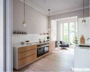 Tủ bếp gỗ Laminate màu vân gỗ chữ I đơn giản – TBT97