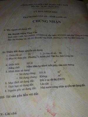 Bán dãy phòng trọ 20 phòng, DT 530m2, trung tâm TP Tân An, giá chỉ 3,2 tỷ