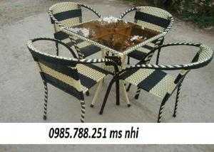 Bàn ghế mây nhựa hgh24