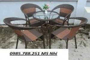 Bàn ghế mây nhựa ngoài trời hgh 87