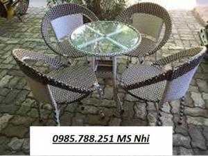 Bàn ghế mây nhựa ngoài trời hgh 87