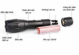 Được trang bị thêm bộ sạc và pin sạc lithium dung lượng cao lên đến 7800mAh, hiệu năng 3.7V cho hiệu quả chiếu sáng mạnh gấp đôi so với sử dụng 3 pin AAA 1.5V thông thường ngoài thị trường.