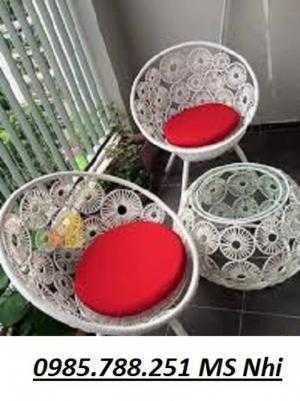 Bàn ghế mây đồng tiền