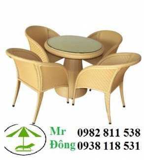 Bộ bàn ghế cafe nhựa giả mây Phương Đông PĐ436