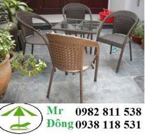 Bộ bàn ghế cafe nhựa giả mây Phương Đông PĐ668