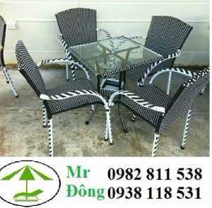 Bộ bàn ghế cafe nhựa giả mây Phương Đông PĐ462