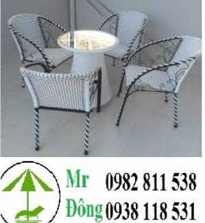 Bộ bàn ghế cafe nhựa giả mây Phương Đông