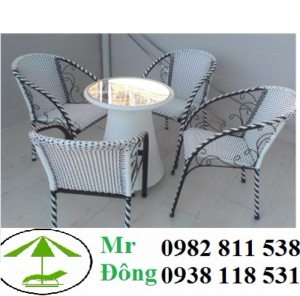 Bộ bàn ghế cafe nhựa giả mây Phương Đông